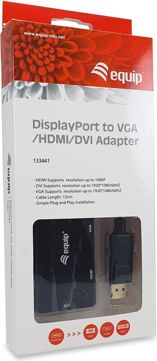 Immagine prodotto equip Adattatore Displayport->HDMI/VGA/DVI St/Bu (DVI, HDMI, 1.50 cm)