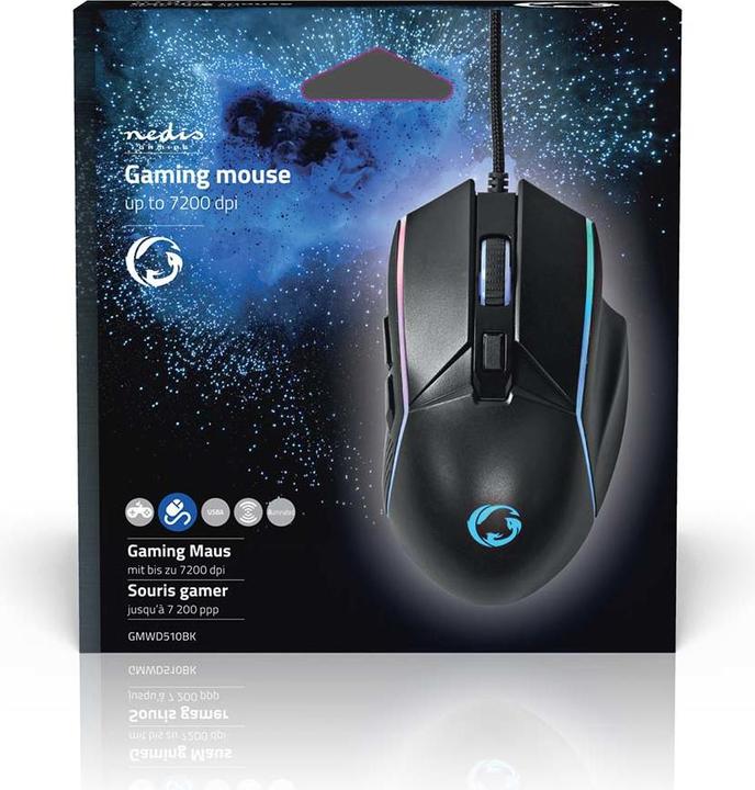 Actual product image Nedis Gaming Mouse | Wired | 800 / 1200 / 2400 / 3200 / 4800 / 7200 dpi | Adjustable DPI | Anz (Cable)