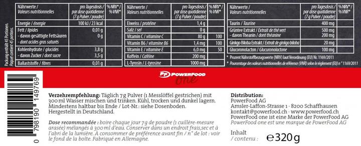 Nutritional values and ingredients Powerfood Clear Focus (320 g)