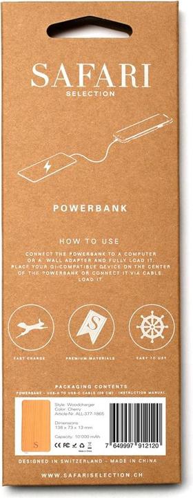 Image du produit Safari Selection Powerbank WOODCHARGER rouge cerise