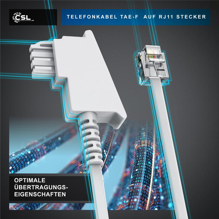 Produktbild CSL Telefonkabel Flach, TAE-F Stecker zu RJ11, Telefondose zu Telefon, Flachkabel, Fax, Anrufbeantworter