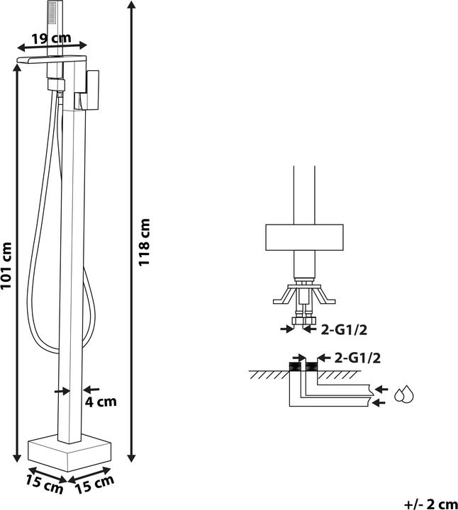 Actual product image Beliani Freestanding bath mixer brass silver BOYOMA