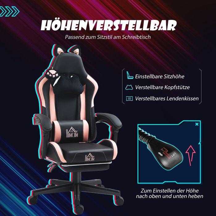 Produktbild Swisshandel24 Gaming-Sessel, Katzenohren, neigbar, ausziehbare Fussstütze, bis 120kg, Rosa/Schwarz