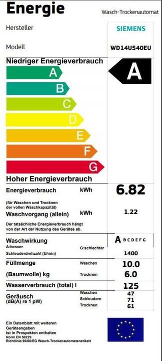 Energie-Label Siemens Wd14u540eu