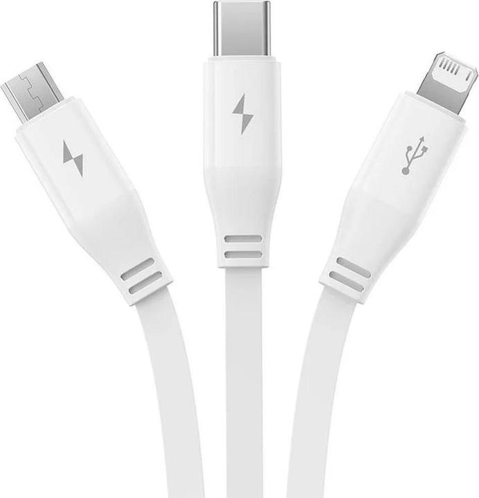 Actual product image Baseus Charging Cable 3w1 USB to USB-C, USB-M, Lightning 3.5A, 1.1m (White) (1.10 m, 5 W)