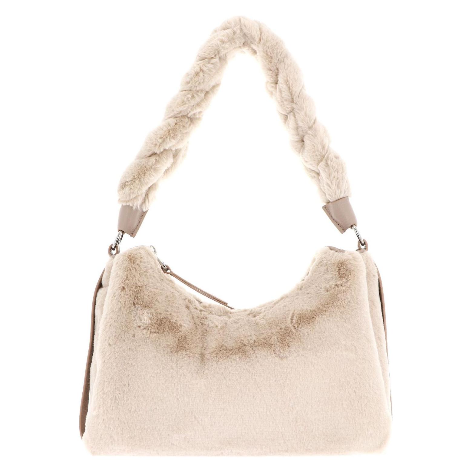Coccinelle, Damen, Handtasche, Boheme Synthetic Fur Shoulder Bag, Beige