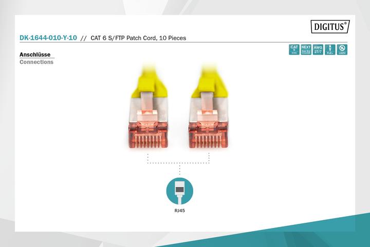 Produktbild Digitus CAT 6 S-FTP Patchkabel Cu LSZH AWG 27/7 Lange 1 m 10 Stuck Farbe Gelb (S/FTP, CAT6, 1 m)
