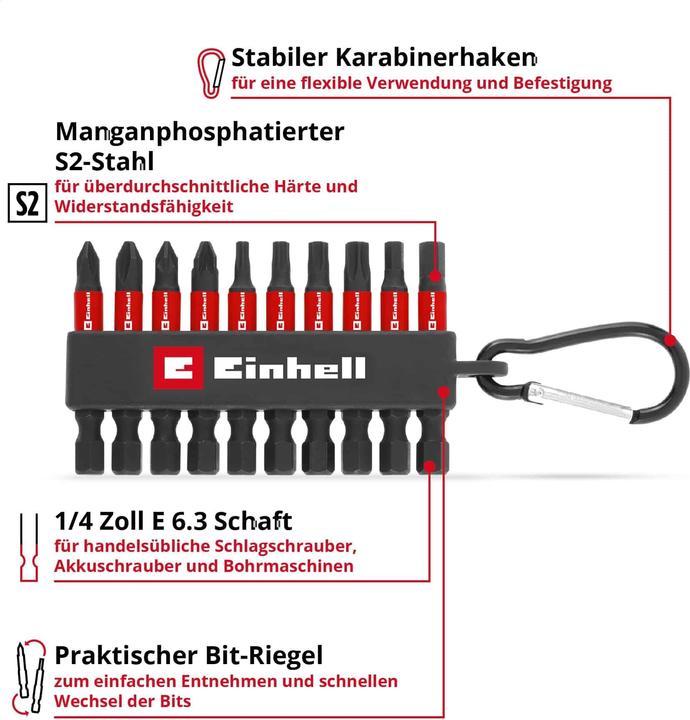 Actual product image Einhell Impact-Bit-Set, 118633, Karabiner, 10-teilig (50 mm)