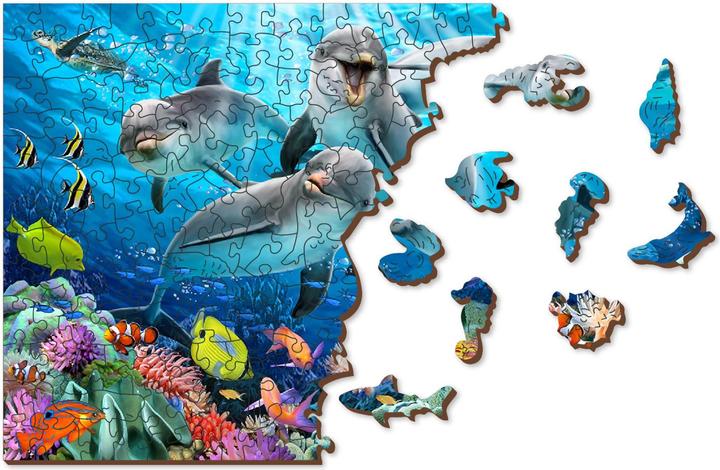 Actual product image WoodenCity WOODEN CITY Happy Dolphins 1000 Wooden Puzzle Jigsaw Puzzle with unique shapes (1000 pieces)