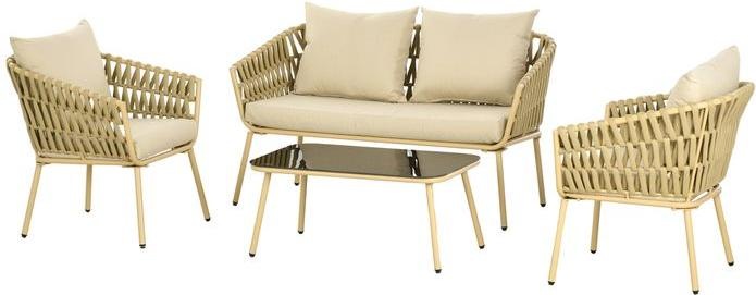 Produktbild Swisshandel24 4 tlg. Rattan Gartenmöbel-Set, Sitzgruppe mit 1 Couchtisch, 2 Sesseln, 1 Doppelsofa, Gartengarnitur