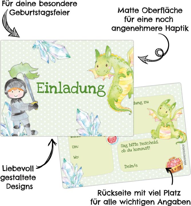 Produktbild Papierdrachen 12 Einladungskarten zum Geburtstag – Ritter (12 Stk.)