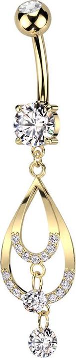 Produktbild Star Piercing Banane vergoldet mit zwei Kugeln Kristall silber Anhänger zwei Tropfen mit Kristallen (Messing, Chirurgenstahl 316L)