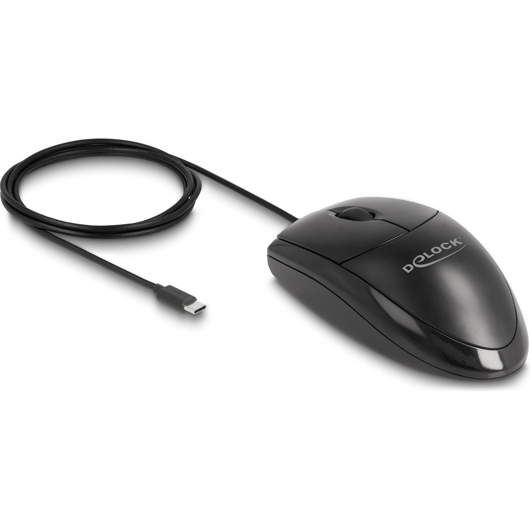 Delock Optische USB Type-C Desktop Maus Lautlos (Kabelgebunden), Maus, Schwarz