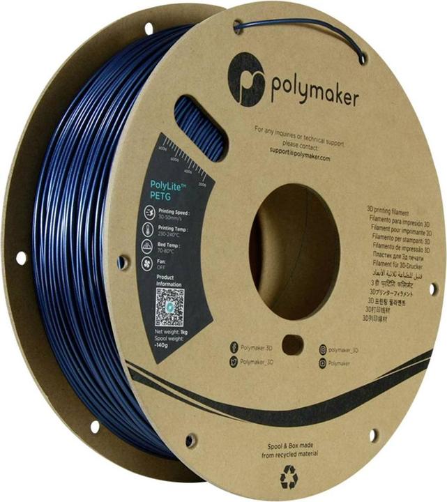 Actual product image Polymaker PolyLite PETG Dunkel Blau 1,75 mm 1000 g (PETG, 1.75 mm, 1000 g, Blue)