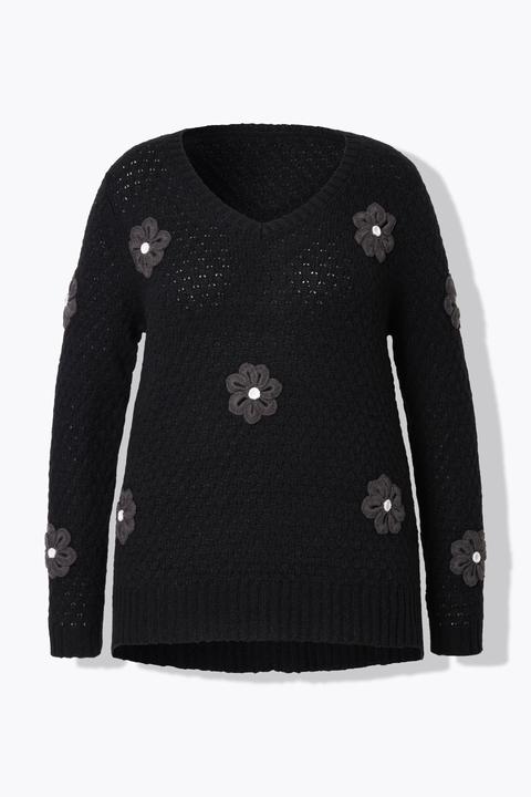 Produktbild Miamoda Pullover, Classic Fit, 3D Blüten, Seitenschlitze (54)