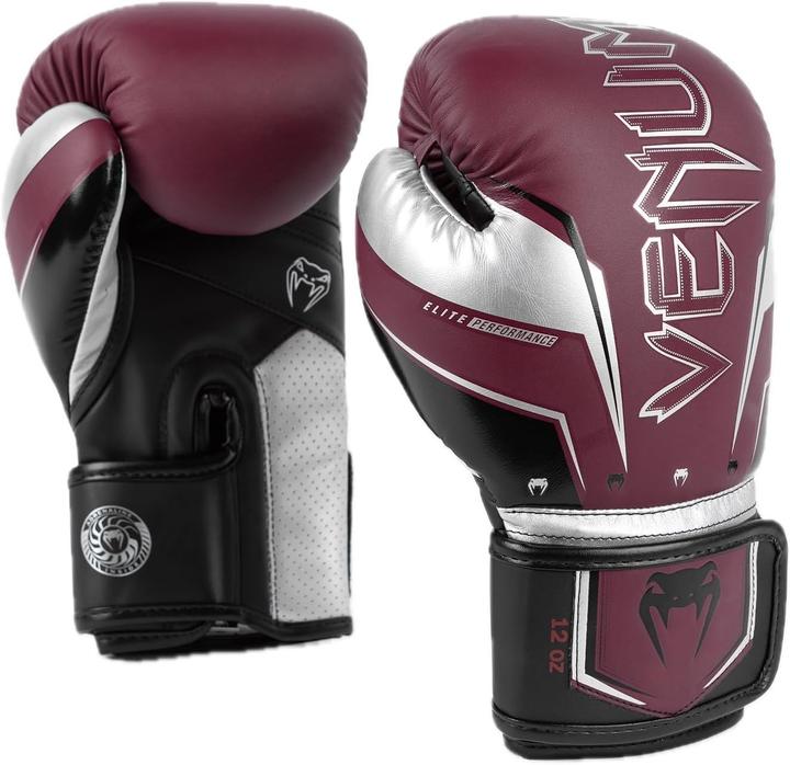 Actual product image Venum Elite Evo Boxing Gloves - Burgundy/Silver - 10 Oz (10 OZ)