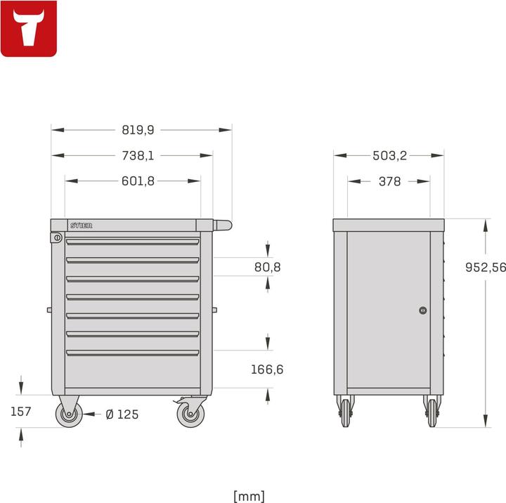 Image du produit Stier Servante d'atelier avec dispositif de protection et porte latérale (7 x)