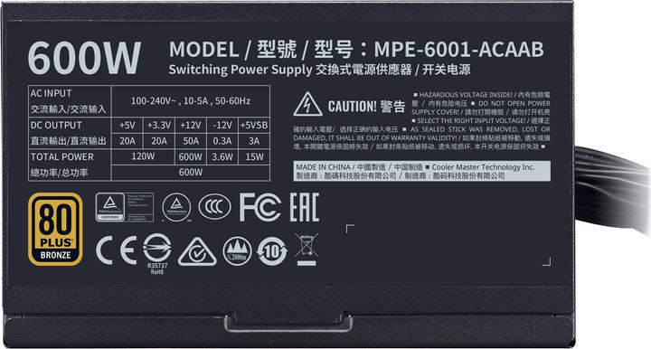 Produktbild Fortron PC- Netzteil Cooler Master MWE BRONZE 600W V2 (retail) (600 W)