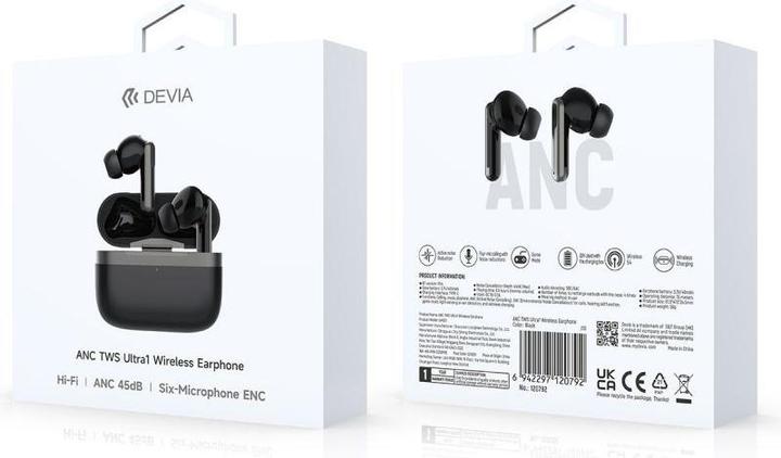 Actual product image Devia Bluetooth earphones TWS Ultra1 black with ANC (ANC, 6.50 h, Wireless)