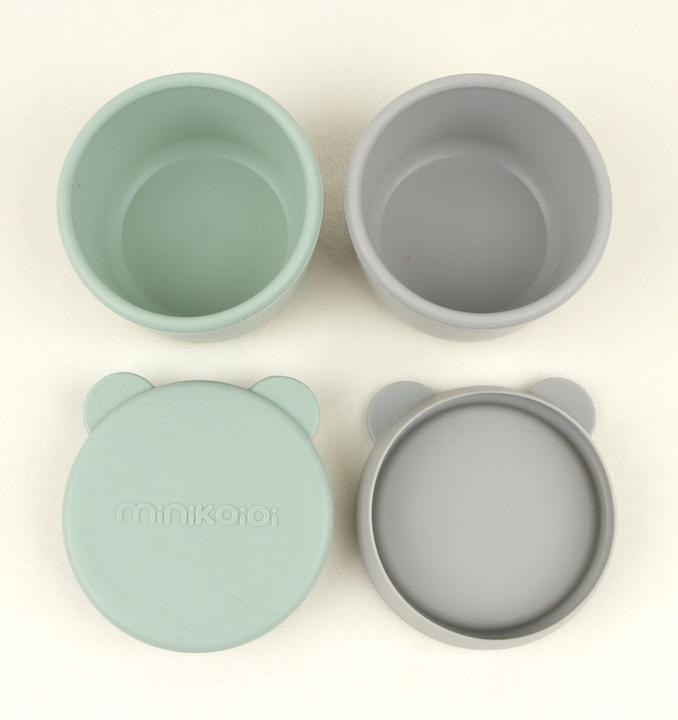 Produktbild Minikoioi Mini Silikon Schalen mit Deckel, 2 Stk., Aqua Grün / Puder Grau