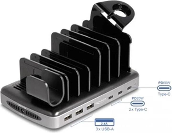 Actual product image Delock USB charging station with 3 x USB Type-C™ PD + 3 x USB Type-A (112 W) (112 W)