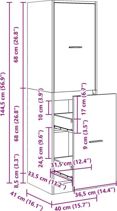 Produktbild vidaXL Apothekerschrank (40 x 41 x 144.50 cm)