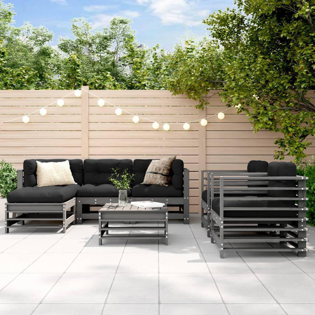 Thumbnail - VidaXL, Gartenlounge, 7-tlg. Garten-Lounge-Set Grau Massivholz Kiefer,Farbe