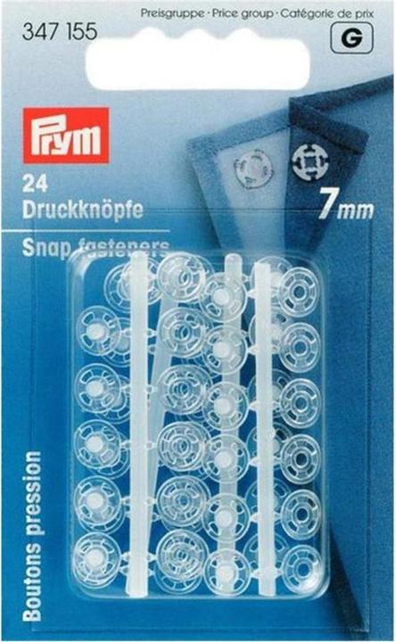 Immagine prodotto Prym Bottone a pressione da cucire, trasparente 7 mm, confezione da 24 pezzi.