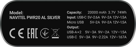 Immagine prodotto Navitel Powerbanka PWR20 AL Äerná (22.50 W, 74 Wh)
