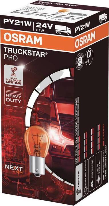 Actual product image Osram TRUCKSTAR PRO PY21W, halogen signal lamp, 24V truck lamp, folding box (10 lamps) (PY21W)