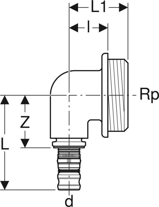 Immagine prodotto Geberit Anschlusswinkel Mepla 20xRp 1/2, 90G, f UP-Spülkasten, Rotguss (Connessione ad angolo)