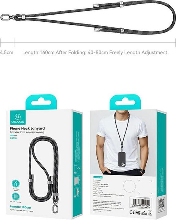 Actual product image Usams Uniwersalna smycz do telefonu 1,6m różowy/pink ZB316GS05 (US-ZB316)