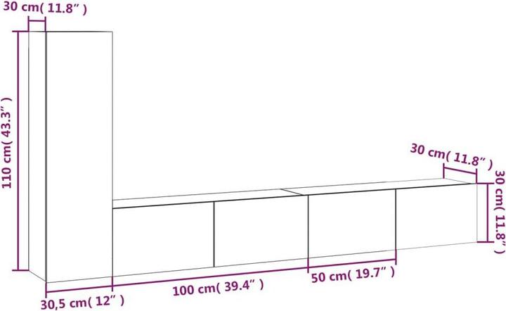 Immagine prodotto vidaXL 3-tlg. TV-Schrank-Set Grau Sonoma Holzwerkstoff,Farbe: Grau (100 x 30 x 30 cm)