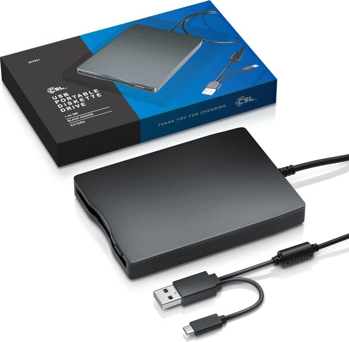 Produktbild CSL Externes Diskettenlaufwerk, USB-A/C Schnittstelle, Plug and Play, kompatibel mit Windows, Floppy