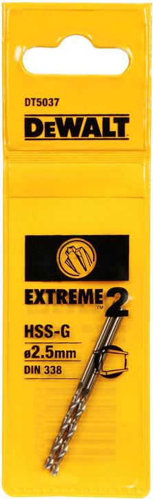 Actual product image DeWalt Ø 2.5x57x30mm HSSG metal drill 2 pcs pack EXTREME 2™ DT5037 (2.5 millimetres)
