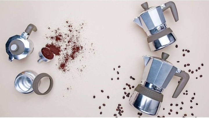 Actual product image Pedrini MyMoka - aluminum induction polished / gray ring 2 cups (2 T.)
