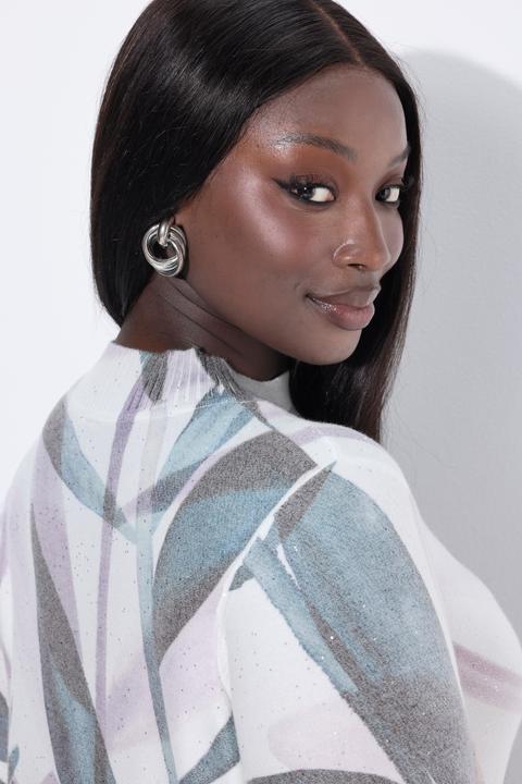 Produktbild Ulla Popken Pullover, Blätter, Pailletten, Stehkragen, Langarm (54)