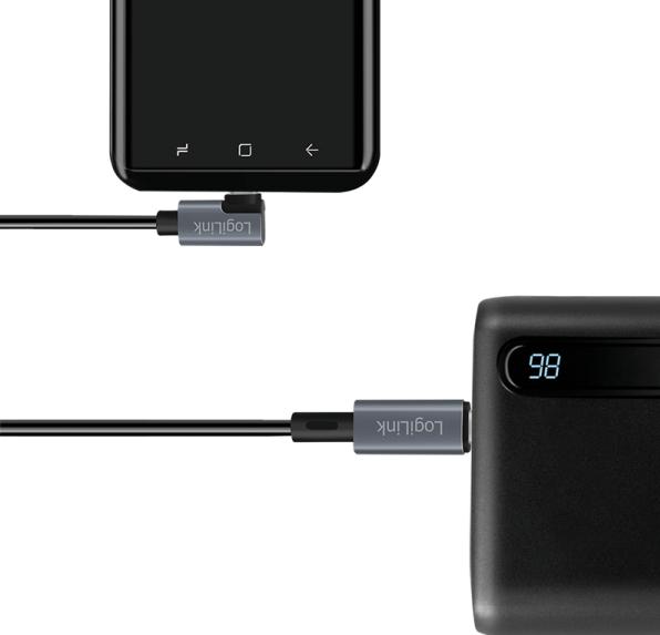 Produktbild LogiLink USB 2.0 Type-C-Kabel, C/M 90° zu USB-C/M, E-mark, PD, schwarz, 3 m (3 m, USB 2.0, 100 W)