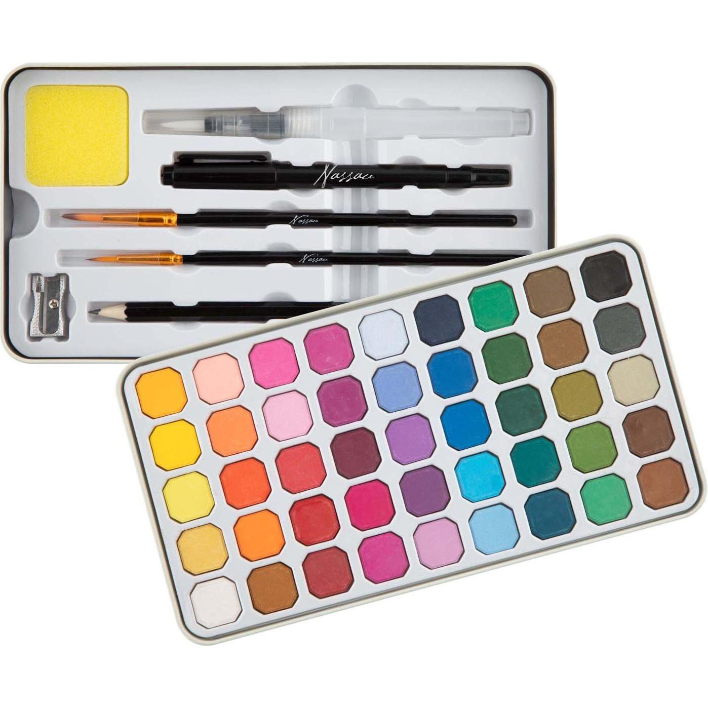 Grafix, Colore + Vernice per fai da te, Nassau Luxus-Aquarellfarben-Set – 45 Farben