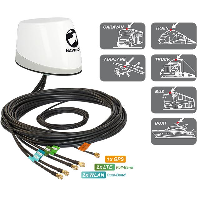 Thumbnail - Delock, Fahrzeug Navigation Zubehör, Navilock NL-400 Multiband GNSS LTE-MIMO WLAN-MIMO IEEE 802.11 ac/a/h/b/g/n Antenne ...