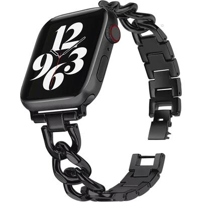 Strap-it Stahlkettenband (Edelstahl, Apple Watch), Uhrenarmband, Schwarz