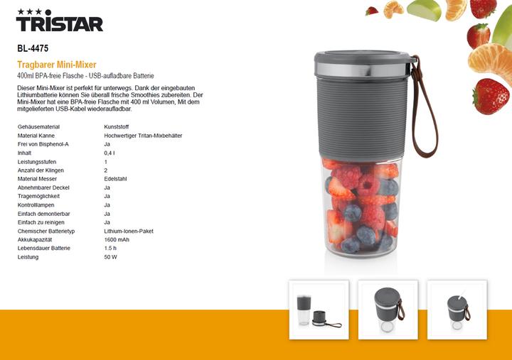 Actual product image Tristar Mini Mixer Tragbarer (50 W)