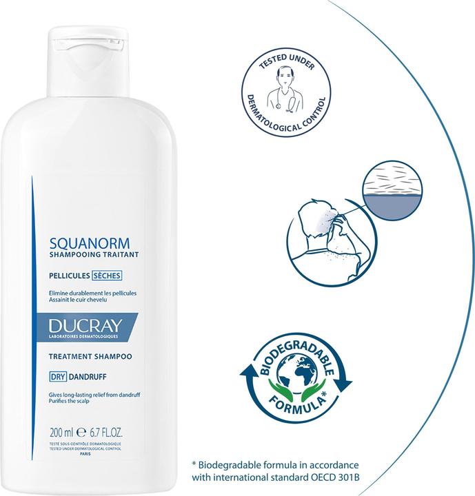 Produktbild Ducray Squanorm Shampoo gegen trockene Schuppen (200 ml, Flüssiges Shampoo)