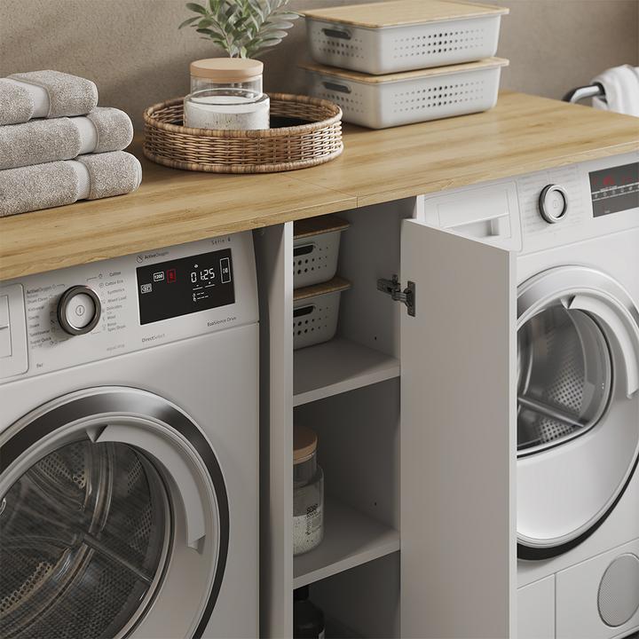 Actual product image Vicco Washing machine cabinet Viktor, White/Artisan oak, 159.8 x 88.2 cm with 3 compartments