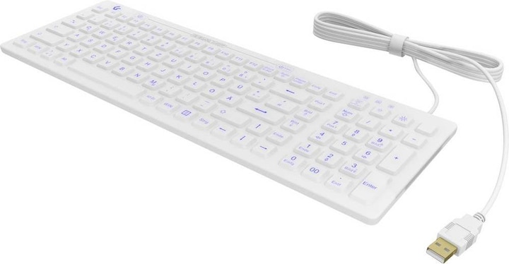 Actual product image KeySonic Industrial keyboard, USB, illuminated, silicone, white, water and dust protected IP68, DE (DE, Cable)