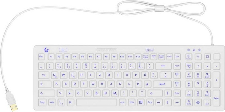 Produktbild KeySonic Industrietastatur, USB, Beleuchtet, Silikon, weiss, Wasser und Staub geschützt IP68, DE (DE, Kabelgebunden)