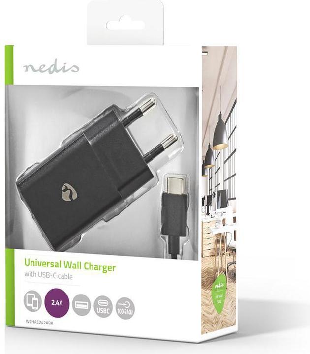 Produktbild Nedis Netzladegerät 12 W 1x 2.4 A A - Anzahl der Ausgänge: 1, USB-A, USB Type-C™ (Lose) Kabel, Singl (12 W, 1 Port)