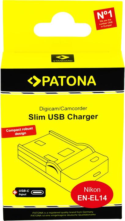 Immagine prodotto Patona Caricatore USB sottile con ingresso USB-C per Nikon EN-EL14 CoolPix D3100 D3200 D5100 D5200 P7000 (Caricabatterie per fotocamere)
