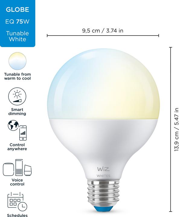 Label énergétique WiZ Globe blanc réglable (E27, 1055 lm, 1x)