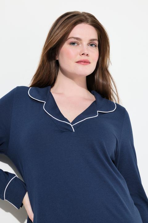 Immagine prodotto Ulla Popken Camicia da notte con revers, pistagna e maniche lunghe (56)